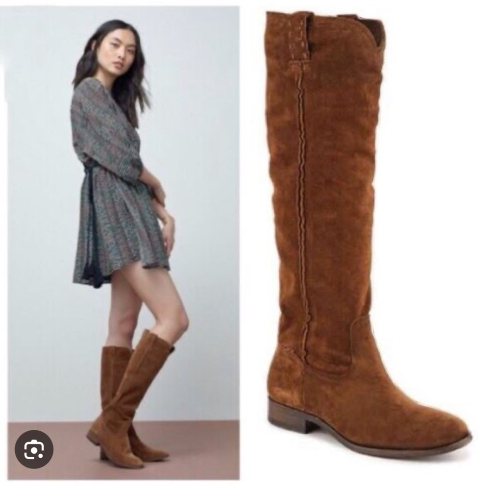 FRYE Cara Tall slouch Boot in Chocolate Brown Suede Sz 9 used very good cond.